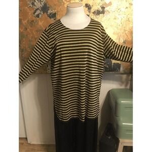 Vintage Diana Marco Womens 18/20 Tunic Top Black Sparkly Gold Stripe Long Sleeve